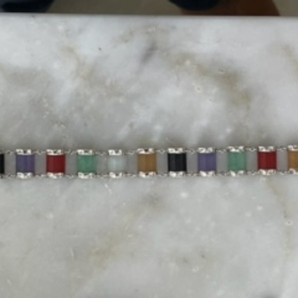 Vintage 1980" bracelet-Sterling silver and Jade gem stones - Picture 7 of 8